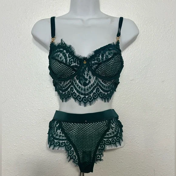 Gooseberry intimates full on glam bra and panty set lingerie emerald green - Picture 5 of 16